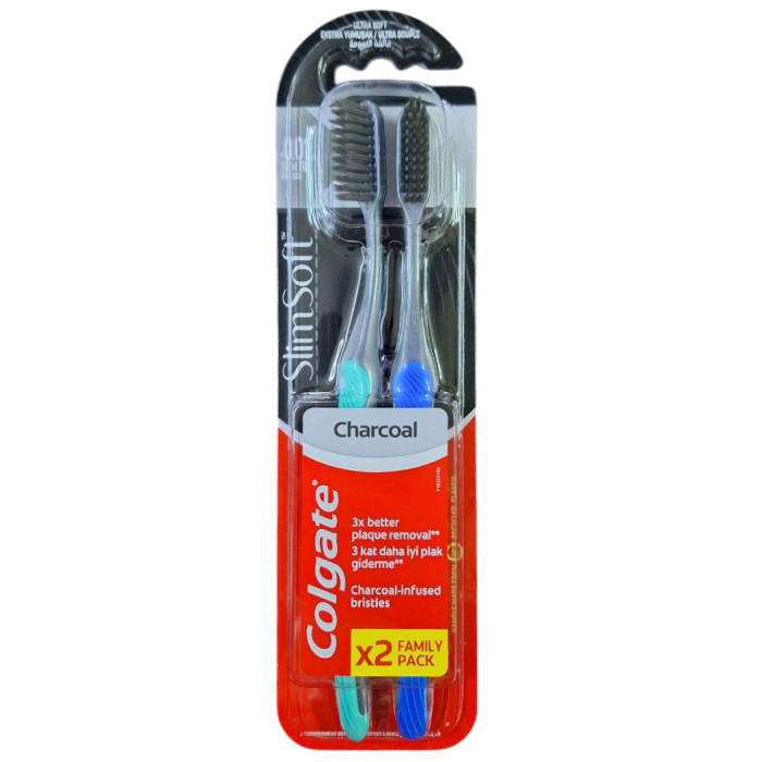 Зубна щітка Colgate Slim Soft Charcoal Деревне Вугілля, 1+1 шт - 