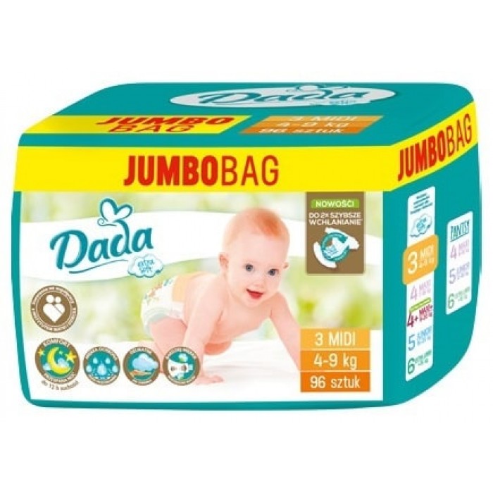 Подгузники детские DADA Extra Soft (3) midi 4-9кг Jumbo Bag, 96 шт - 