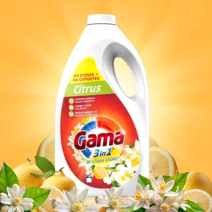 Гель для стирки Gama Citrus с цитрусовым ароматом, 2.2 л (44 стирок) - 