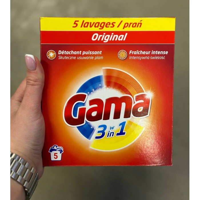 Порошок для прання Gama Original 3в1 для білої та кольорової білизни, 300 г (5 прань) - 