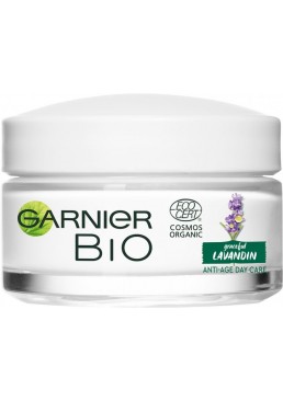 Денний антивіковий крем для відновлення пружності шкіри обличчя Garnier Bio з олією лавандину та гіалуроновою кислотою, 50 мл