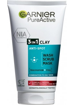 Гель для вмивання, скраб, маска для обличчя Garnier Skin Naturals Чиста шкіра 3 в 1, 150 мл