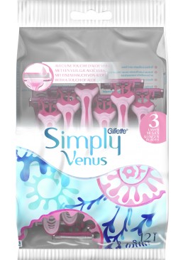 Одноразовые станки для бритья женские Simply Venus 3, 12 шт