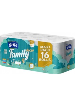 Туалетная бумага Grite Family Decor 150 отрывов 3 слоя, 16 рулонов