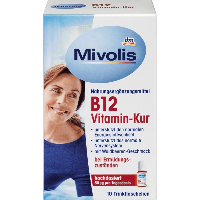 Витаминное средство B12, ампулы для питья Mivolis 10 штук, 100 мл - 