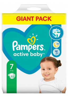 Подгузники Pampers Active Baby Размер 7 (15+кг), 52 шт