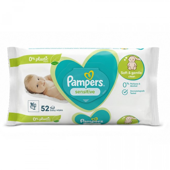 Дитячі вологі серветки Pampers Sensitive, 52 шт - 
