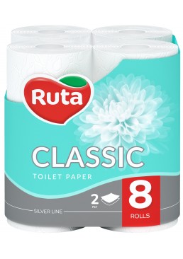 Папір туалетний Ruta Classic 2 шари 8 рулонів Білий