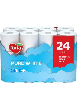 Туалетний папір Ruta Pure White 3 шари, 24 рулони