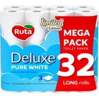 Туалетний папір Ruta Pure White Deluxe 3 шари 160 відривів, 32 рулони 