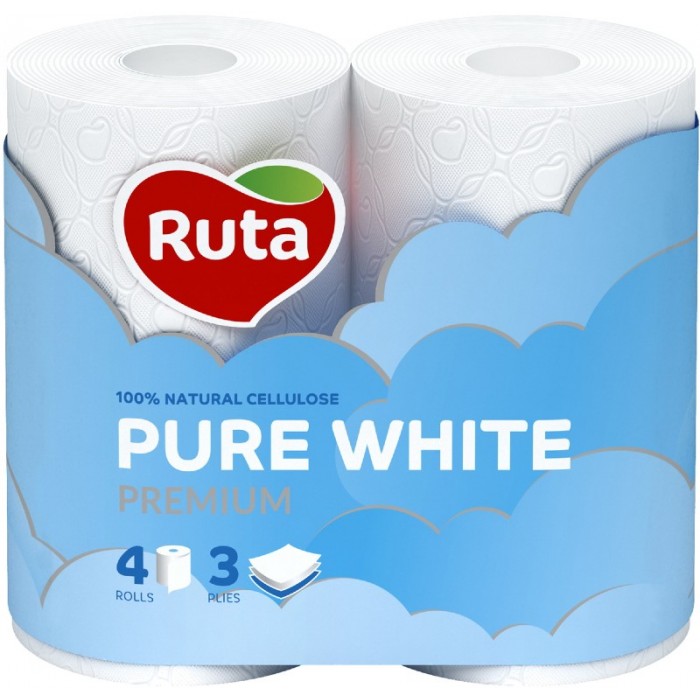 Туалетний папір Ruta Pure White 3 шари 4 рулони Біла - 