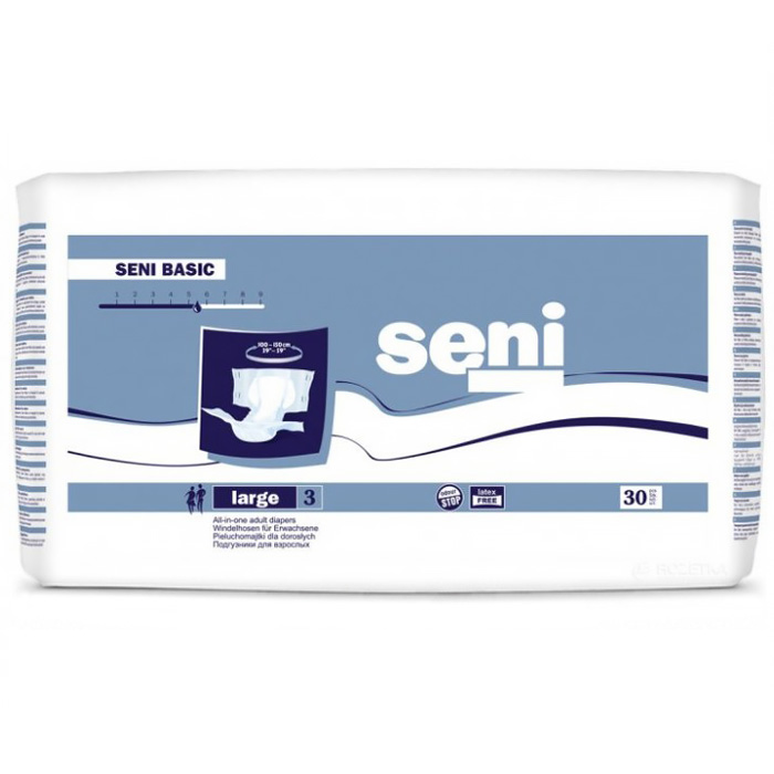 Підгузки для дорослих Seni Basic, розмір Large (100-150 см), 5.5 крапель, 30 шт - 