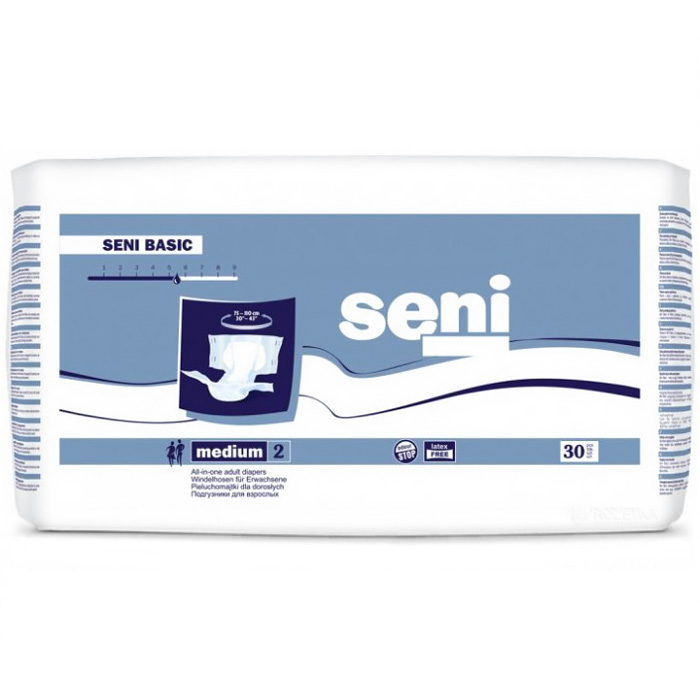 Подгузники для взрослых Seni Basic, размер Medium (75-110 см), 5.5 капель, 30 шт - 