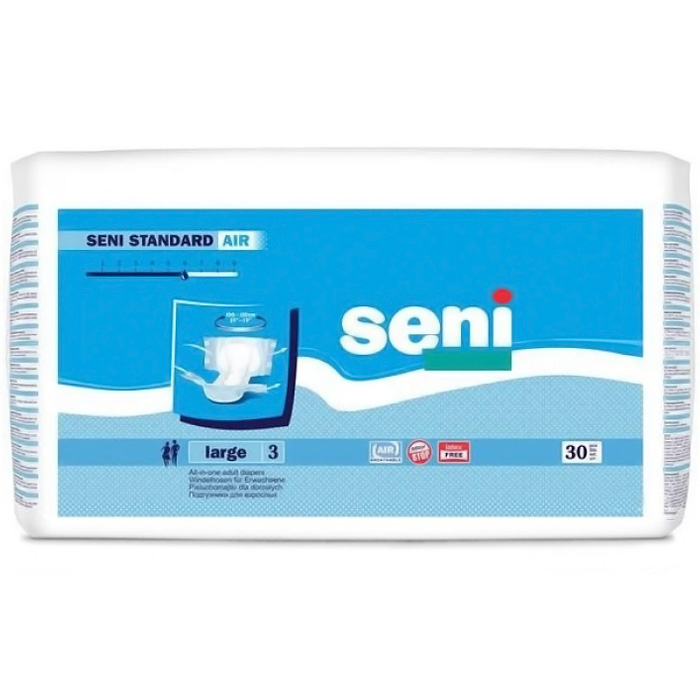 Підгузки для дорослих Seni Standard Air, розмір Large (100-150 см), 6 крапель, 30 шт - 