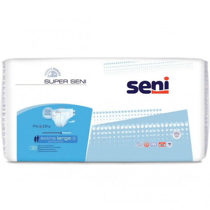 Подгузники для взрослых Seni Super, размер Extra Large (130-170 см), 6 капель, 30 шт - 