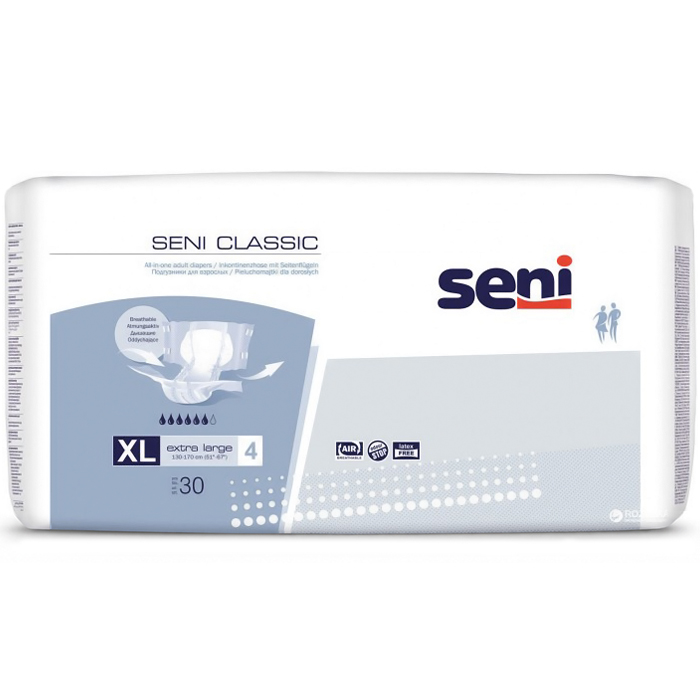 Подгузники для взрослых Seni Classic, размер Extra Large (130-170 см), 6 капель, 30 шт - 