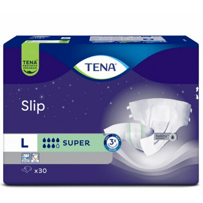 Подгузники для взрослых TENA Slip Super, размер L (92-144 см), 7 капель, 30 шт. - 