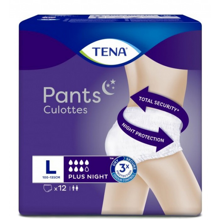 Ночные урологические трусы-подгузники для взрослых Tena Pants Plus Night, размер L (100–135 см), 7 капель, 12 шт. - 