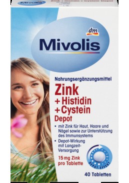 Харчова добавка Mivolis Zink + Histidin + Cystein Depot, 40 шт