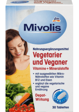 Необхідний комплекс мінералів і вітамінів для вегетаріанців Mivolis Vegetarier und Veganer Vitamine + Mineralstoffe, Tabletten, 30 шт