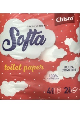 Туалетная бумага Chisto Softa 2-вух слойная на 150 отрывов, 4 рулона