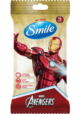 Влажные салфетки Smile Antibacterial Marvel, 15 шт