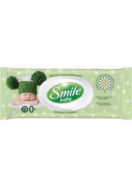 Детские влажные салфетки Smile Baby с экстрактом ромашки, алоэ и витаминным комплексом с клапаном 72 шт
