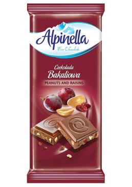 Шоколад Alpinella молочний c арахісом та родзинками 90 г