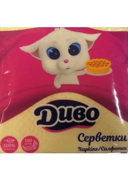 Серветки паперові Диво одношарові Жовті 24х24 см, 100 шт