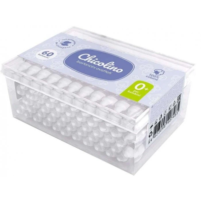 Детские ватные палочки Chicolino с ограничителем, 60 шт - 