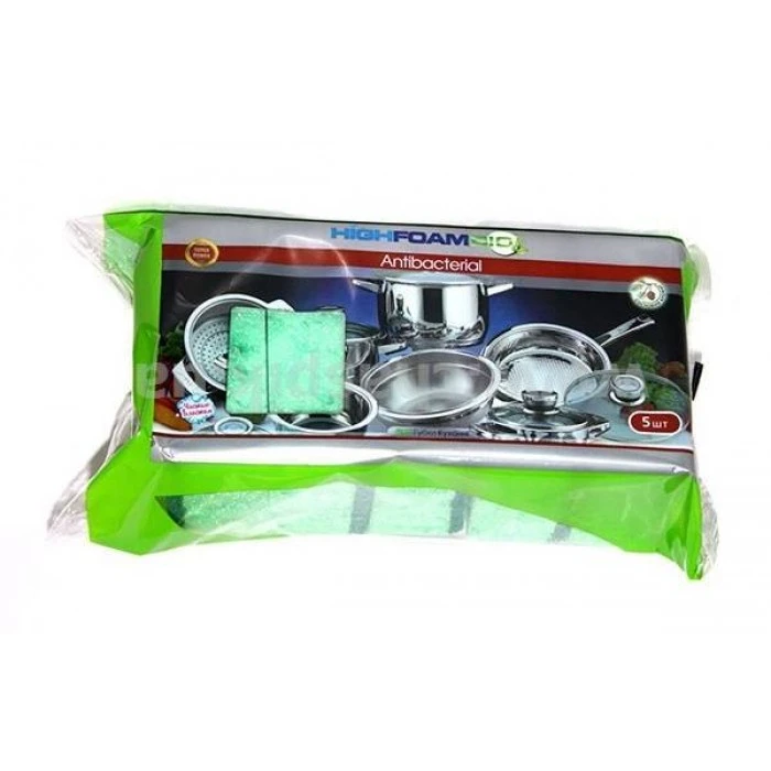 Губки кухонные HighFoam для мытья посуды антибактериальные, 5 шт - 