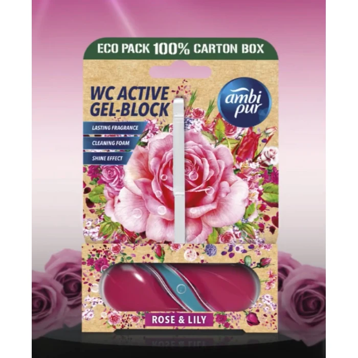 Гелевий підвісний блок для туалету Ambi Pur WC Active Gel-Block Троянда і лілія, 45 г - 
