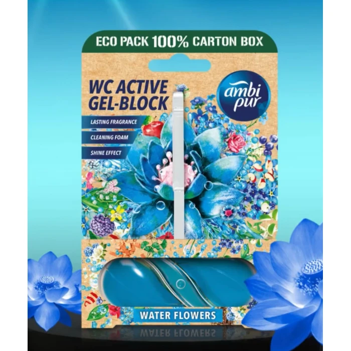 Гелевый подвесной блок для туалета Ambi Pur WC Active Gel-Block Водяные цветы, 2х45 г - 