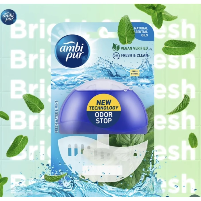 Підвісний блок для туалету Ambi Pur Odor Stop 5в1 Свіжа вода і м’ята, 55 г - 
