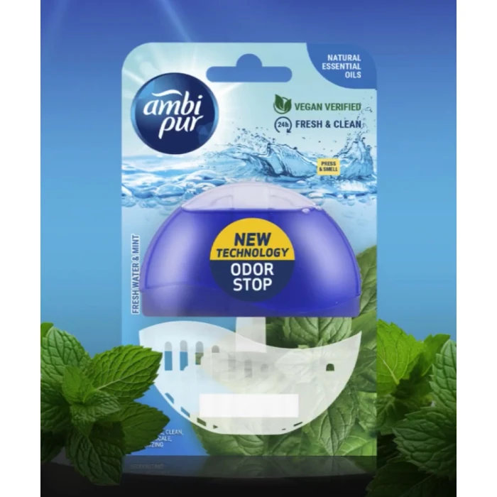 Підвісний блок для туалету Ambi Pur Odor Stop 5в1 Свіжа вода і м’ята, 55 г - 