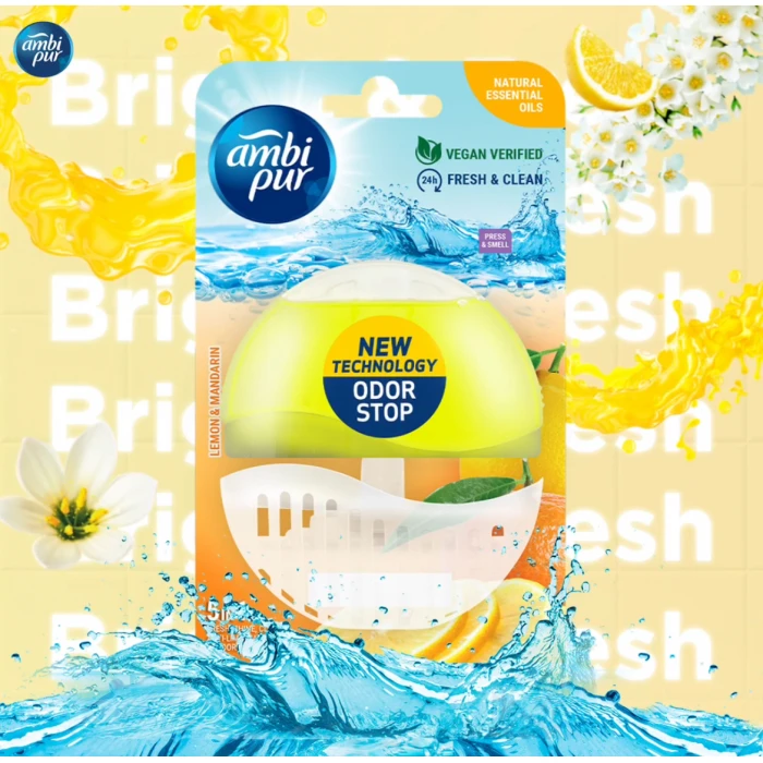 Подвесной блок для туалета Ambi Pur Odor Stop 5в1 Лимон и мандарин, 55 г - 