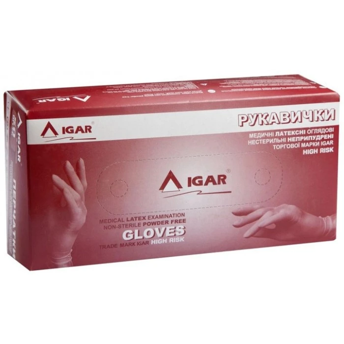 Перчатки смотровые латексные Igar High Risk Неопудренные ХL Синие, 50 шт  - 