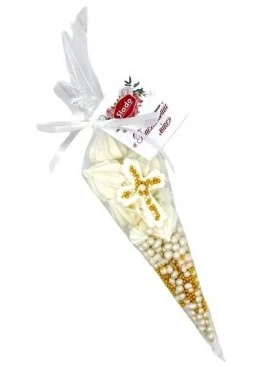 Набір кондитерських цукрових прикрас конусний “Білий з хрестиком”