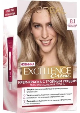 Краска для волос L'Oreal Paris Excellence оттенок 8.1 - Светло-русый пепельный, 1 шт