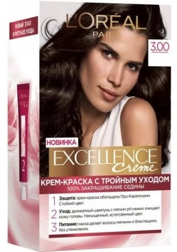 Краска для волос L'Oreal Paris Excellence оттенок 3.00 Темно-каштановый, 1 шт