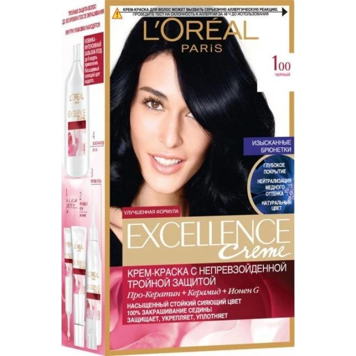 Фарба для волосся L'Oreal Paris Excellence відтінок 1.00 Чорний, 1 шт - 