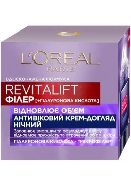 Ночной крем-уход для лица с гиалуроновой кислотой L'Oreal Paris Revitalift Filler Восстановитель объема, 50 мл 