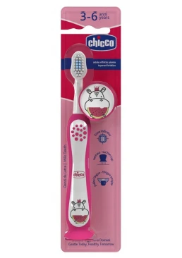 Дитяча зубна щітка Chicco на присосці, 3-6 років (рожева)