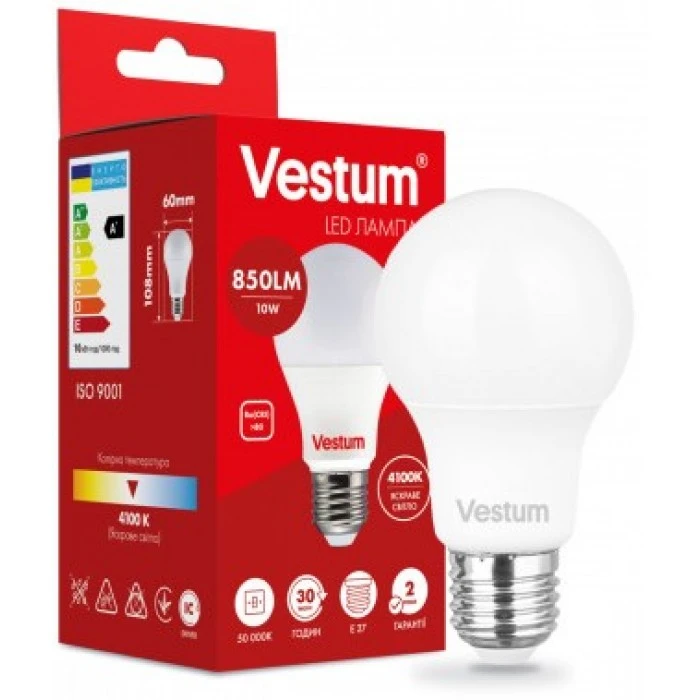 Светодиодная лампа Vestum A60 10W 4100K 220V E27 1-VS-1105 - 