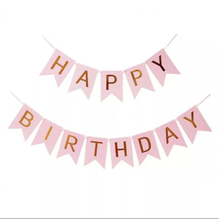 Растяжка праздничная флажки с блестками «Happy Birthday» (пудровая) - 