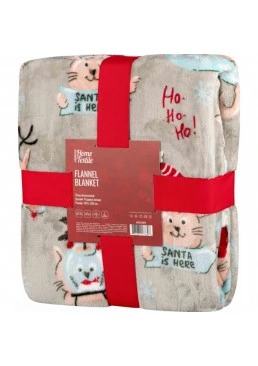 М'який теплий плед покривало ARDESTO Christmas Flannel Різдвяні коти, 160x200 см