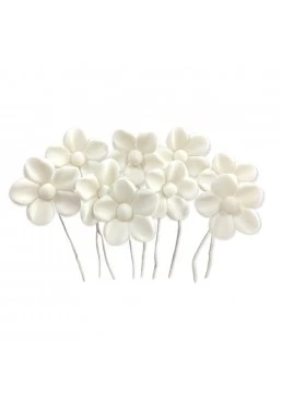 Цукрові квіти з мастики на ніжці «Маргаритка з білою серединкою», 9 шт