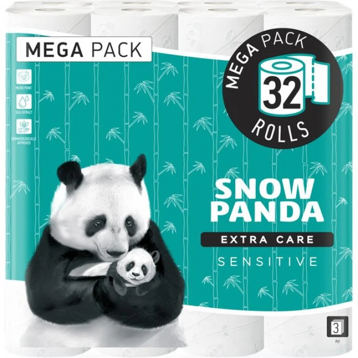 Бумага туалетная 3-х слойная Sensitive Extra Care Snow Panda, 32 шт - 