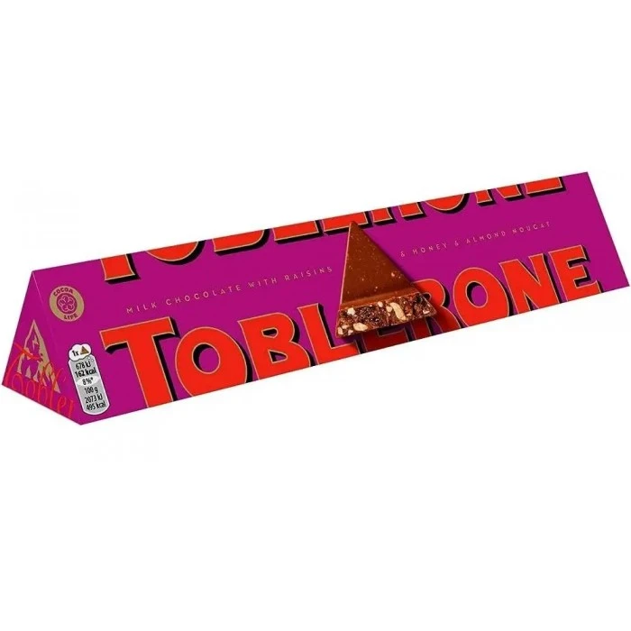 Шоколад молочний Toblerone з родзинками та нугою з меду та мигдалю, 100 г - 