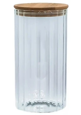 Емкость стеклянная с деревянной крышкой Vittora VТ-7613 полосатая, 1300 мл 